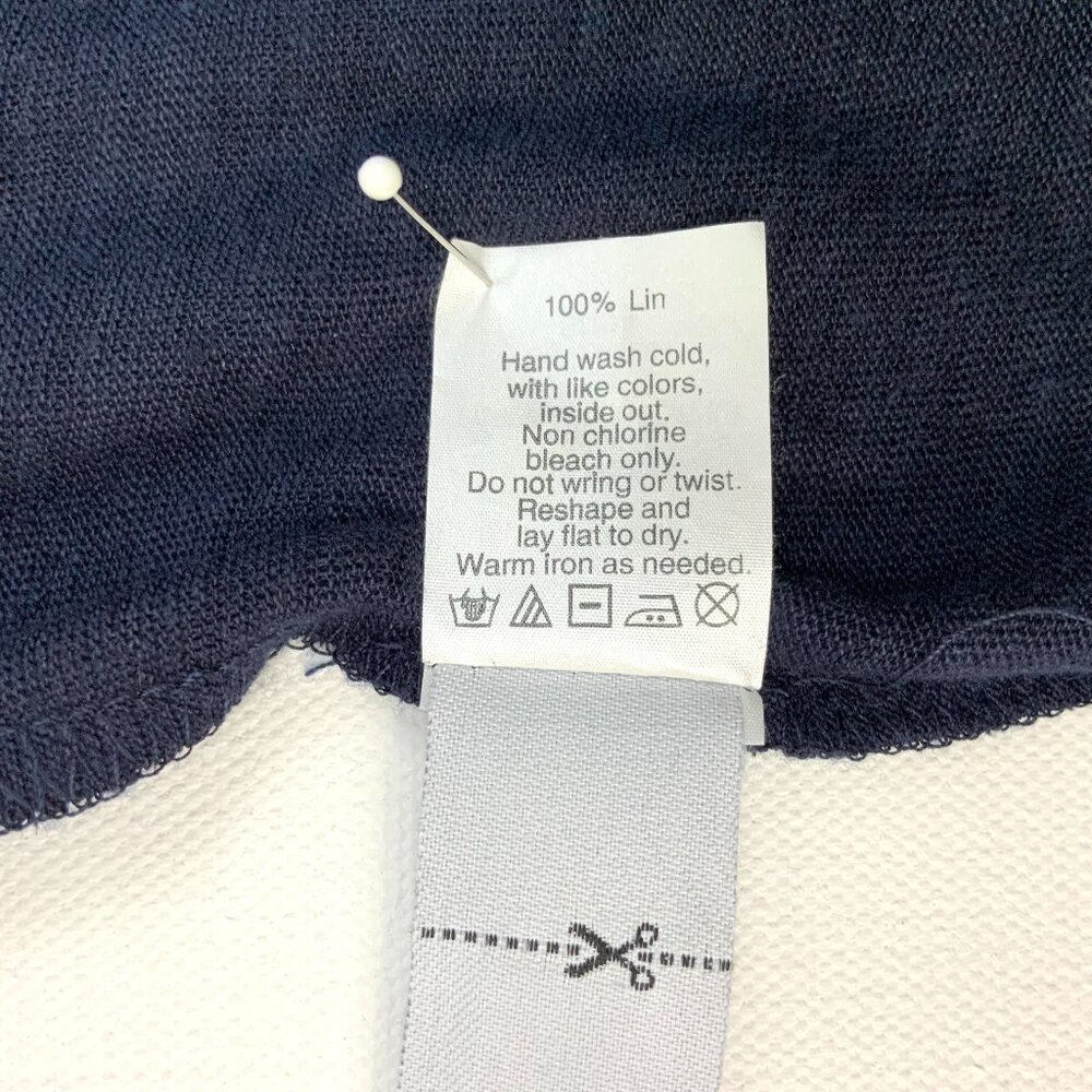 New J. Crew Navy Linen Embellished Collar Short Sleeve Tee Sz M - Picture 16 of 16